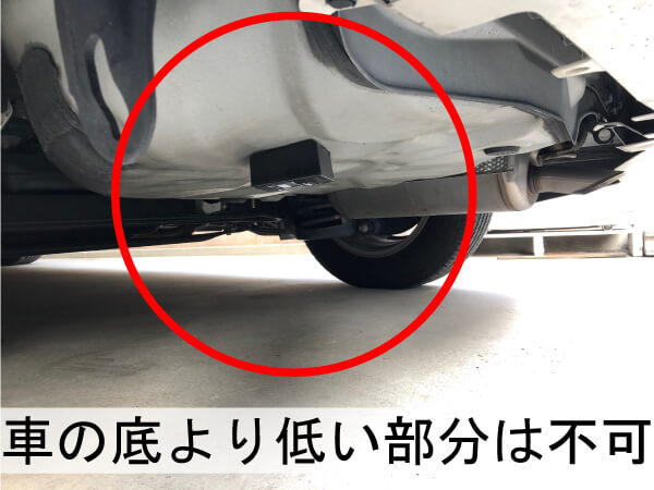 車のガソリンタンクの底より、突起してGPSを取り付けているので、後ろから丸見えで危険な状態（アルファード20）