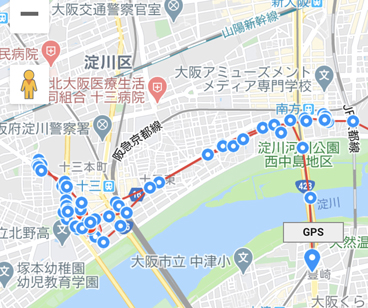 GPSがホテル周辺を走っている